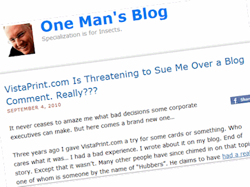 One Man's Blog Sued Over Blog Comments