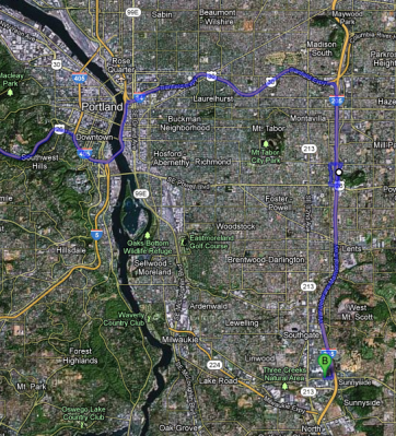 Google map directions to Clackamas Town Center in Portland, Oregon.